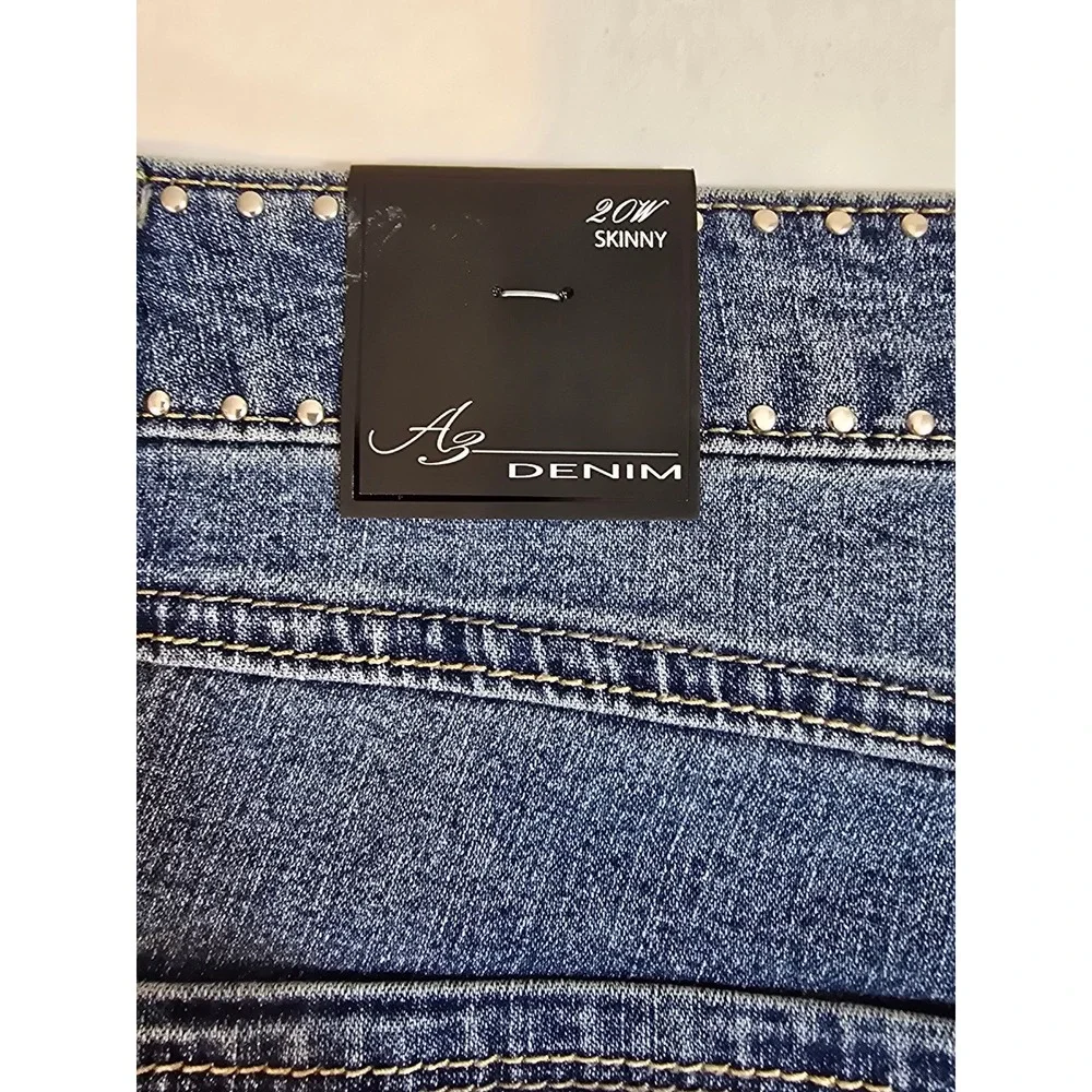 A3 Denim Skinny‎ Jeans Women's Size 20W Embellished Waist Blue Stretch New